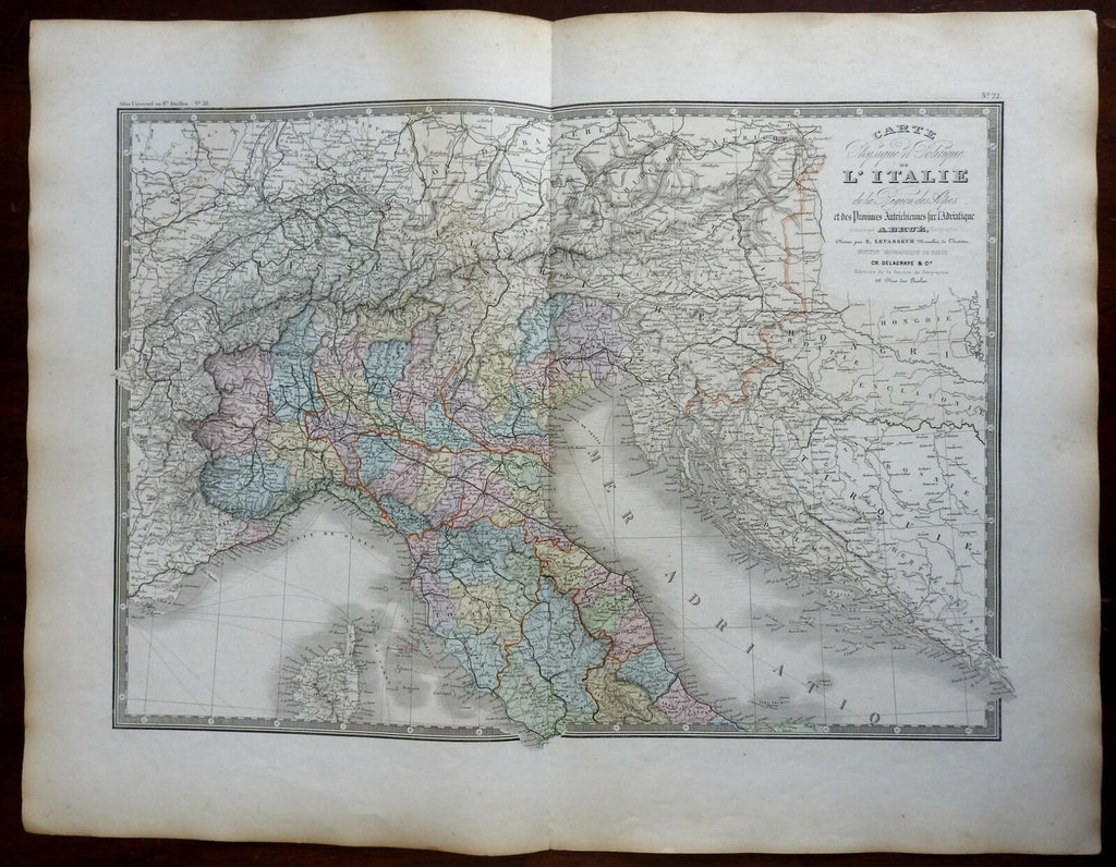 Northern Italy Austrian Empire Milan c 1850's Brue large detailed map hand color