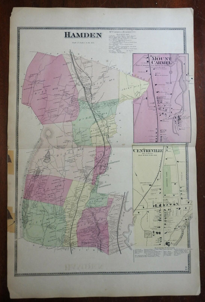 Hamden Centreville Mount Carmel Connecticut 1868 F.W. Beers detailed city plan