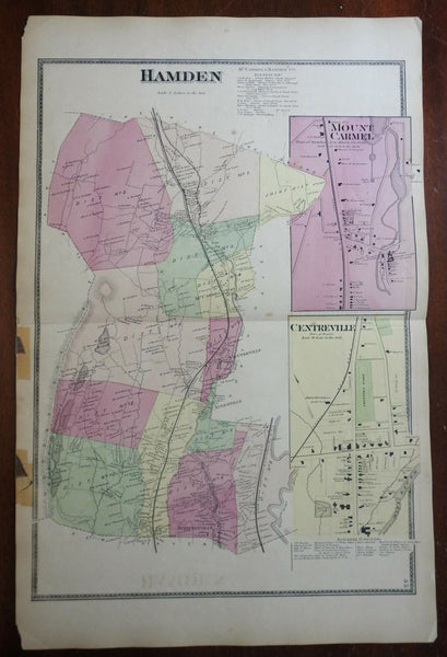 Hamden Centreville Mount Carmel Connecticut 1868 F.W. Beers detailed city plan