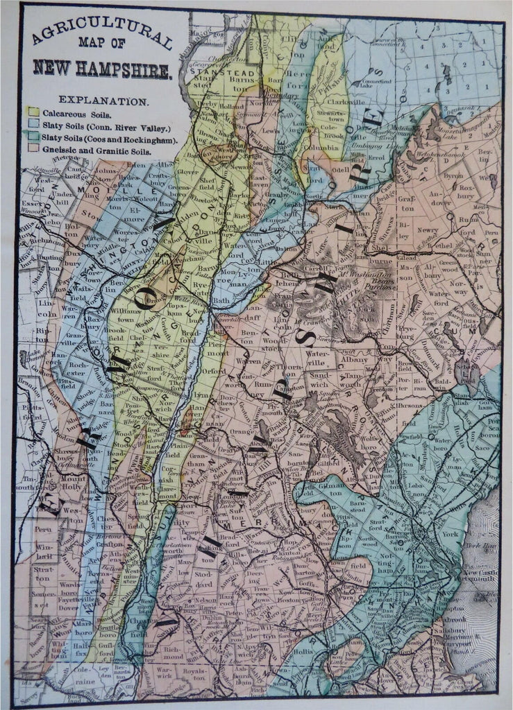 Agricultural Map of New Hampshire Soil Type Geology 1874 lithograph map