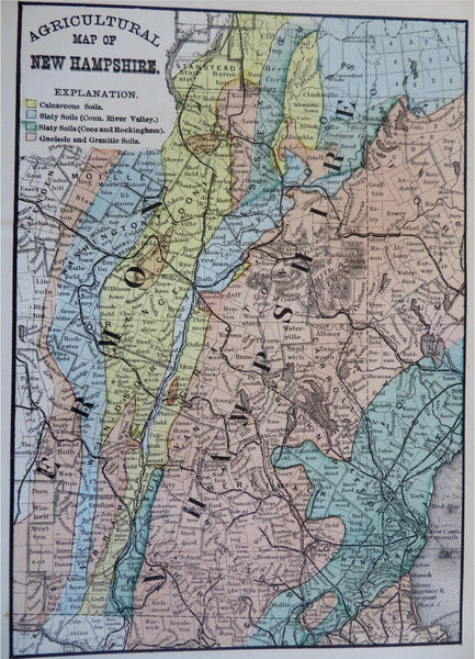 Agricultural Map of New Hampshire Soil Type Geology 1874 lithograph map