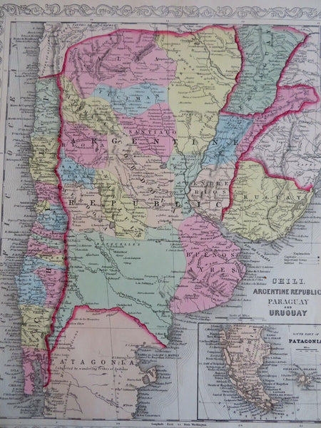 Chile Argentina Patagonia La Plata Buenos Aires 1856 DeSilver scarce map