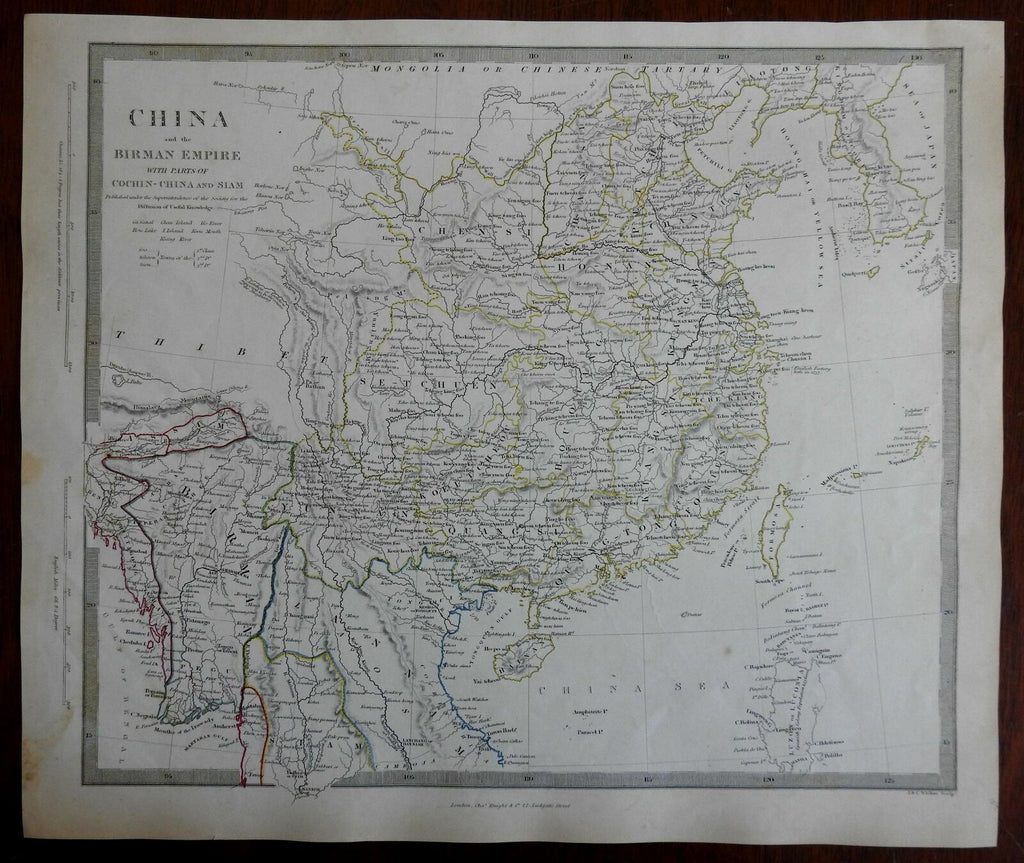 China Empire of Birma Korea Vietnam Thailand c. 1840 SDUK detailed antique map