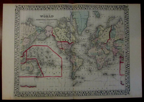 World map on Mercator Projection 1872 Mitchell Unexplored Africa Torrens hook