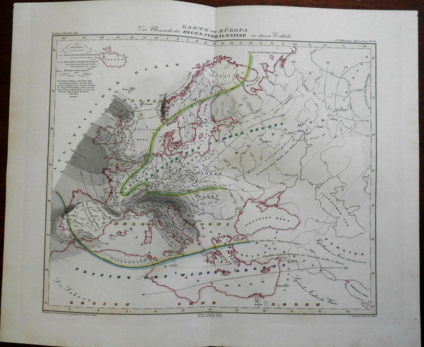 Europe Hydrology Rainfall Patterns Weather 1852 Berghaus meteorological map