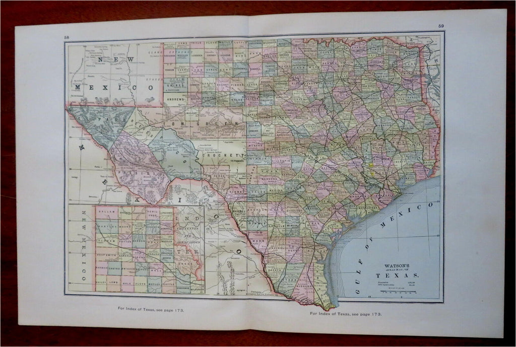 Texas State Map Western Counties El Paso 1887 Watson transitional map