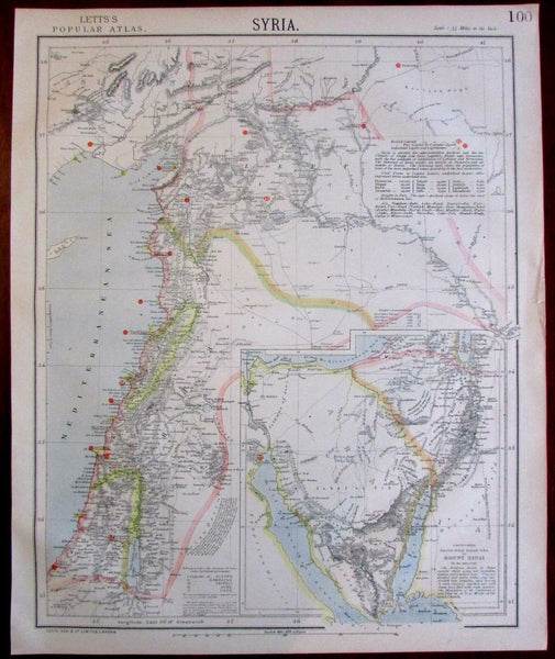 Syria Middle East focused map 1883 Lett's SDUK re-issue Mount Sinai Aleppo