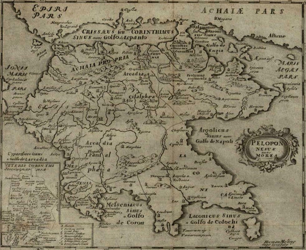 Greece Peloponnese Corinthia Morea Achaia Accadia 1694 Mosting map