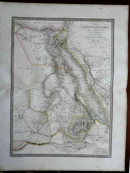 Africa w/ huge Mts. of Moon Hejaz Arabia Mecca Medina 1829 Lapie large folio map