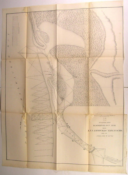 Milwaukee River Straight Cut Bay & Harbor WI 1853 U.S.G. old state survey map