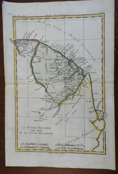 Guyana French Guyana Suriname South America 1780 Bonne engraved map