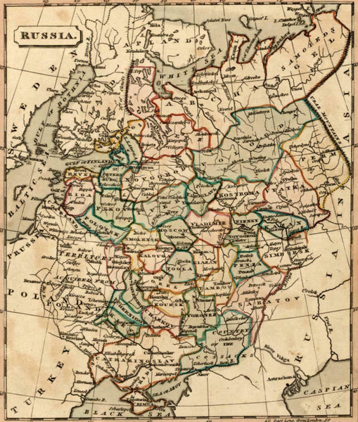 Russia in Europe Territory acquired from Poland shown 1821 Souter antique map