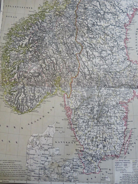 Sweden & Norway Stockholm Oslo 1885 Flemming detailed map