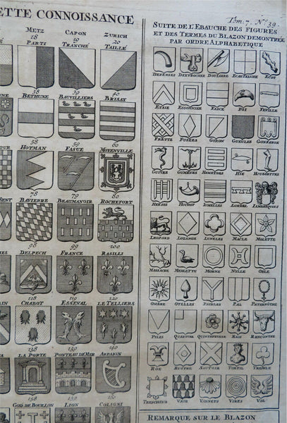 French Heraldry Noble Coats of Arms 1720 Chatelain large engraved print