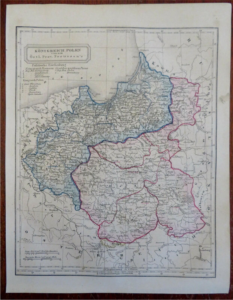 Poland & East Prussia Polen Warsaw 1860's Biller engraved hand colored map