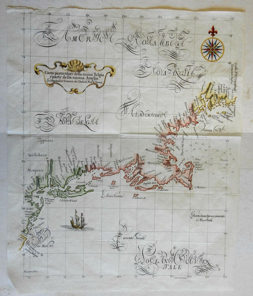 New England New York Coastline 1846 lithograph re-issue 1660's Dudley map