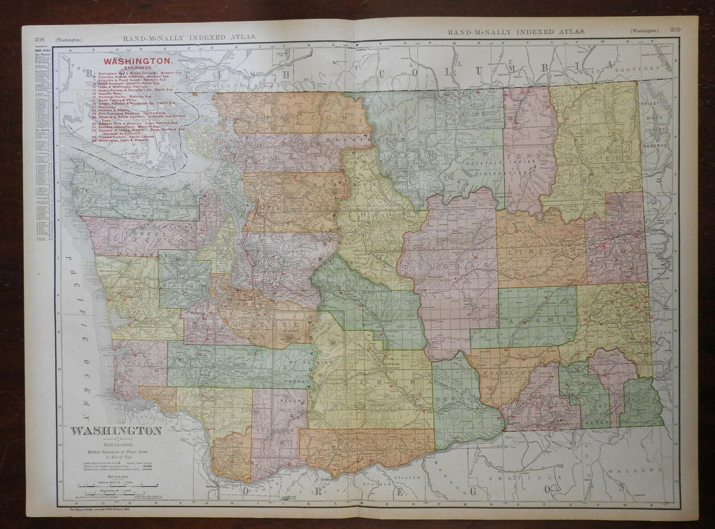 Washington Seattle Spokane Olympia Tacoma 1908 Rand McNally huge detailed map