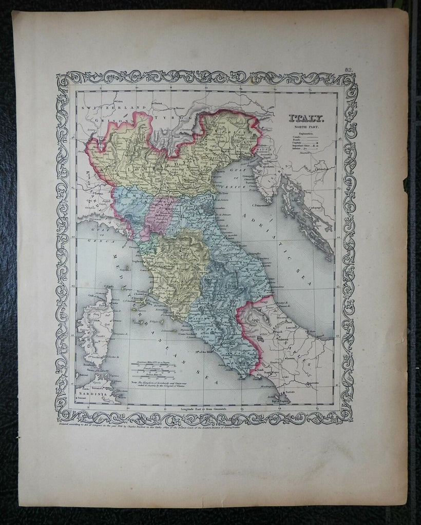 Northern Italy Lombardy Tuscany Papal States Parma Modena 1856 DeSilver map