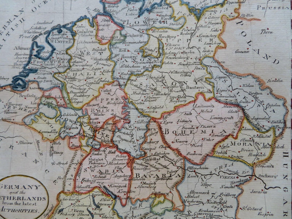 Germany Netherlands Switzerland Austria Bohemia c. 1810 Gridley engraved map