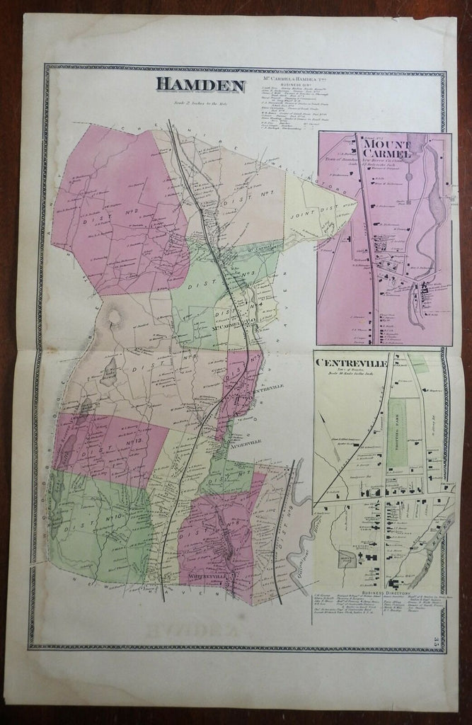 Hamden Mount Carmel Centreville Connecticut 1868 F.W. Beers town & city plan