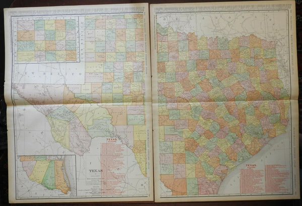 Texas state by itself 1908 huge very detailed two-sheet color map wall size