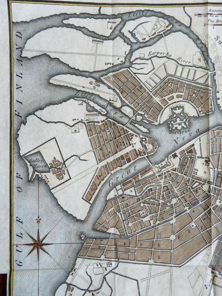 St. Petersburg Russia city plan 1789 Neele engraved fine hand color River Neva