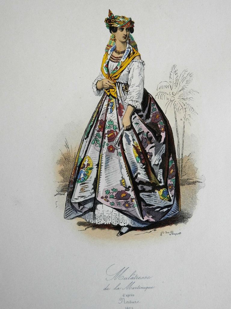 Martinique Caribbean woman Beautiful Dress Costume Print 1865 Paquet fine print