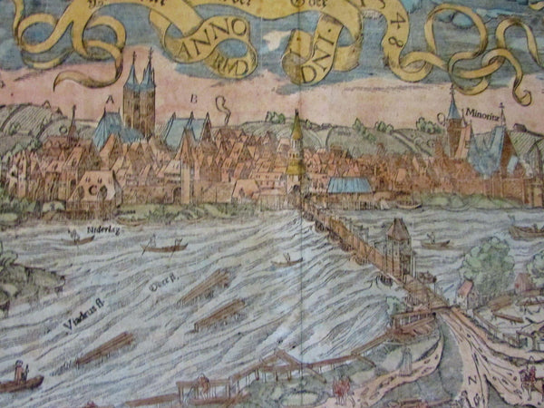 Frankfurt Germany birds-eye view 1628 Munster old map wonderful hand color
