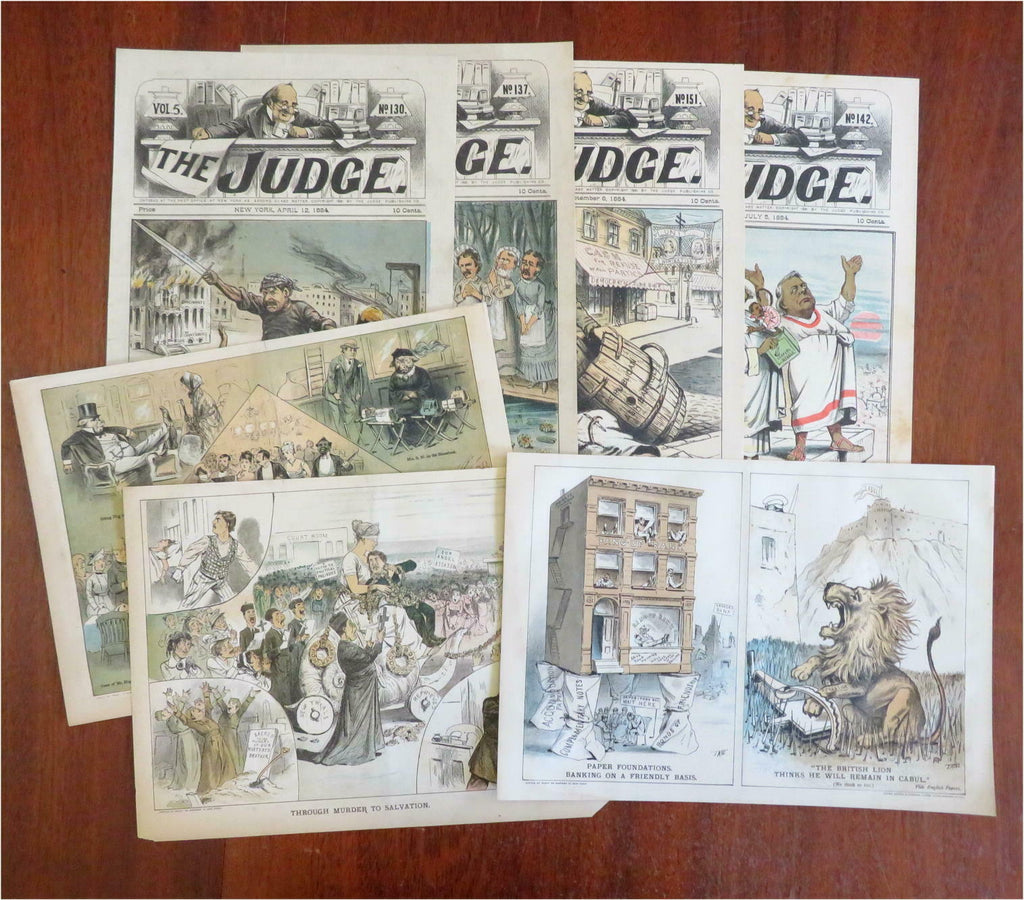 Judge Political Cartoons 1880's Lot x 8 scarce color prints America Britain