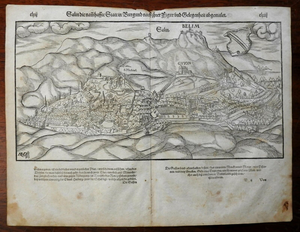 Salin Burgundy Guion Belim 1598 Munster Cosmography wood cut city view print