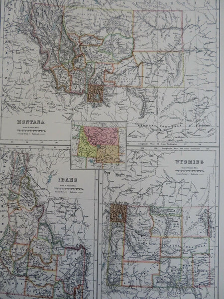 Montana Idaho Wyoming Yellowstone 1890 scarce folio Scribner-Black map