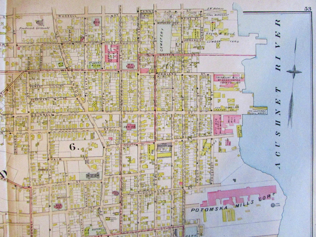 New Bedford shows Mills scarce huge 1895 Bristol Co. Mass. detailed old map