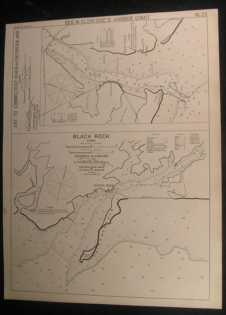 Black Rock Connecticut & Saybrook Harbor 1908 antique nautical map