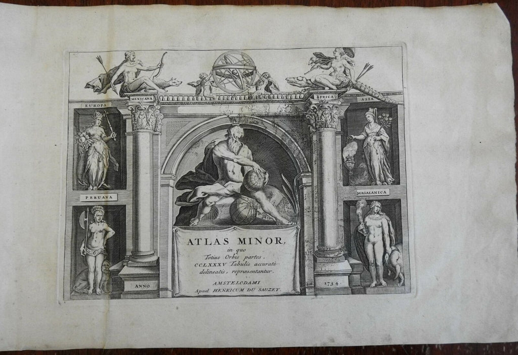 Allegorical Frontispiece Atlas Asia Europa Mexico Africa 1734 engraved print