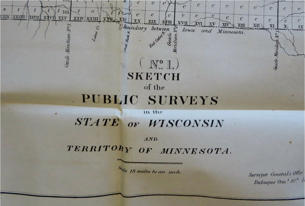 Wisconsin State Map U.S. Survey Details 1861 Bien lithographed folding map