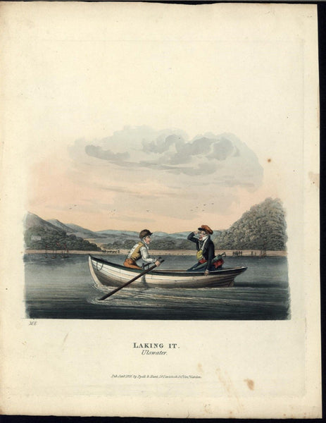 Laking it Ullswater Lake District England 1825 vintage color aquatint old print