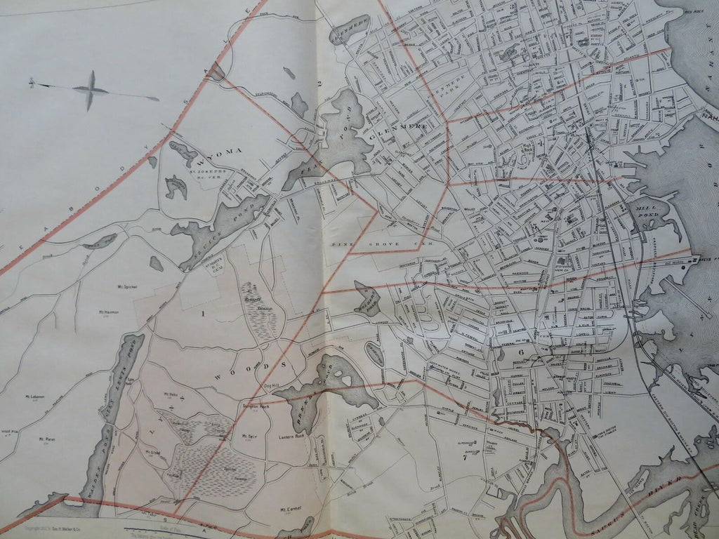 Lynn Massachusetts City Plan Walden Pond Cemeteries Gas Works 1891 Walker map