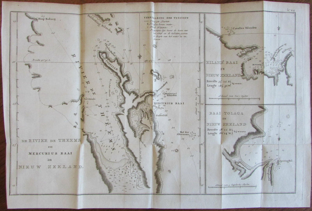 New Zealand coast Mercury Bay Tolaga Capt. Cook 1797 large old engraved