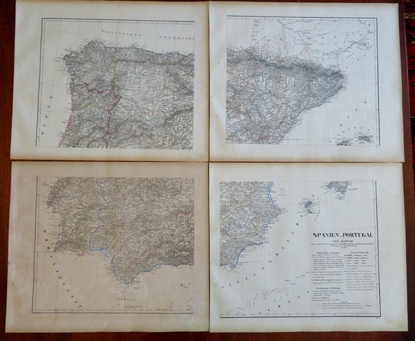 Spain & Portugal Madrid Lisbon Barcelona 1852 Flemming detailed 4 sheet map