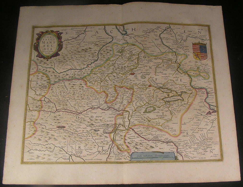 Central Germany Mansfeld Anhalt 1644 Hondius Jansson fine antique old color map