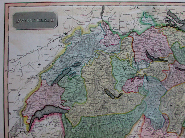 Swisserland Switzerland Geneva Mount Blanc Alps view 1817 Thomson old map
