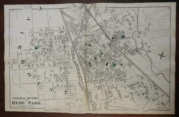 central Hyde Park Massachusetts 1876 Norfolk county large detailed city plan