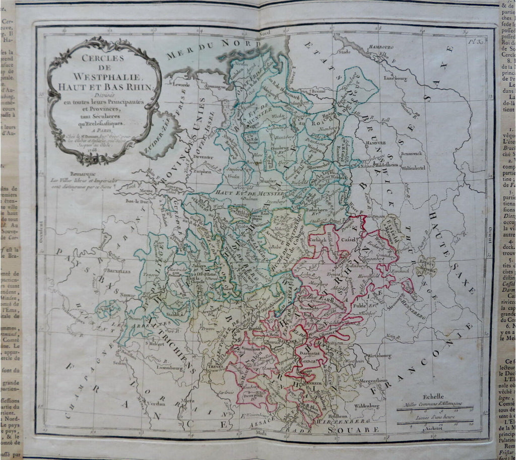 Westphalia Upper & Lower Rhine Holy Roman Empire Germany 1766 Brion map