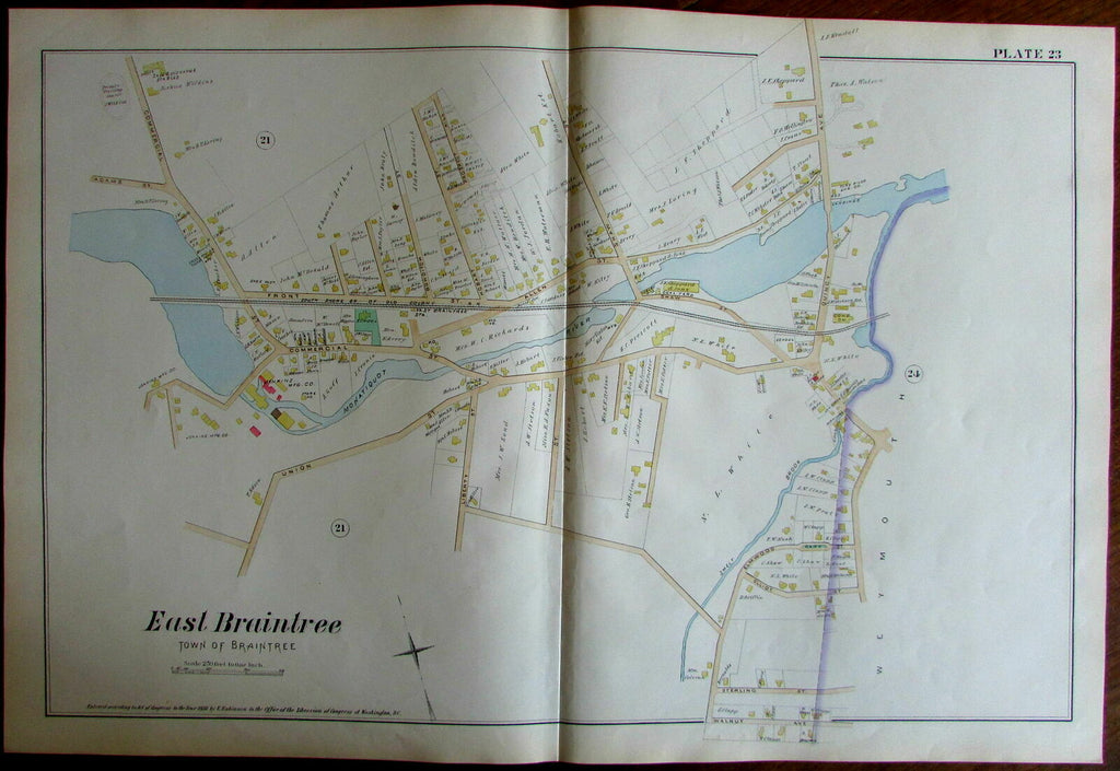 Braintree Monatiquot River Norfolk County Massachusetts 1888 large detailed map