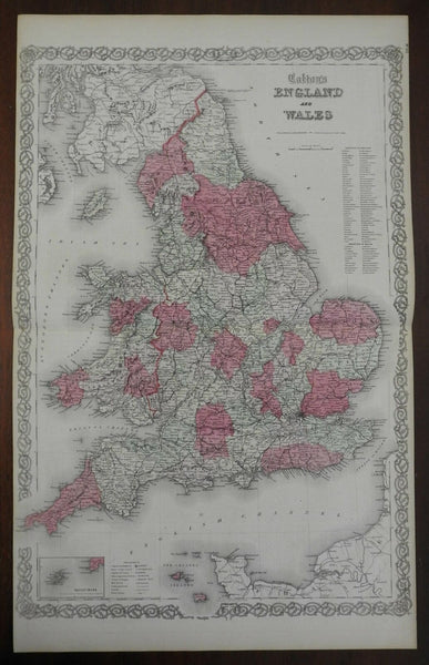 England & Wales United Kingdom London Cardiff York 1855 J.H Colton engraved map.