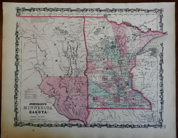 Minnesota and the Dakotas Lake Superior 1862 Johnson & Ward map scarce Issue