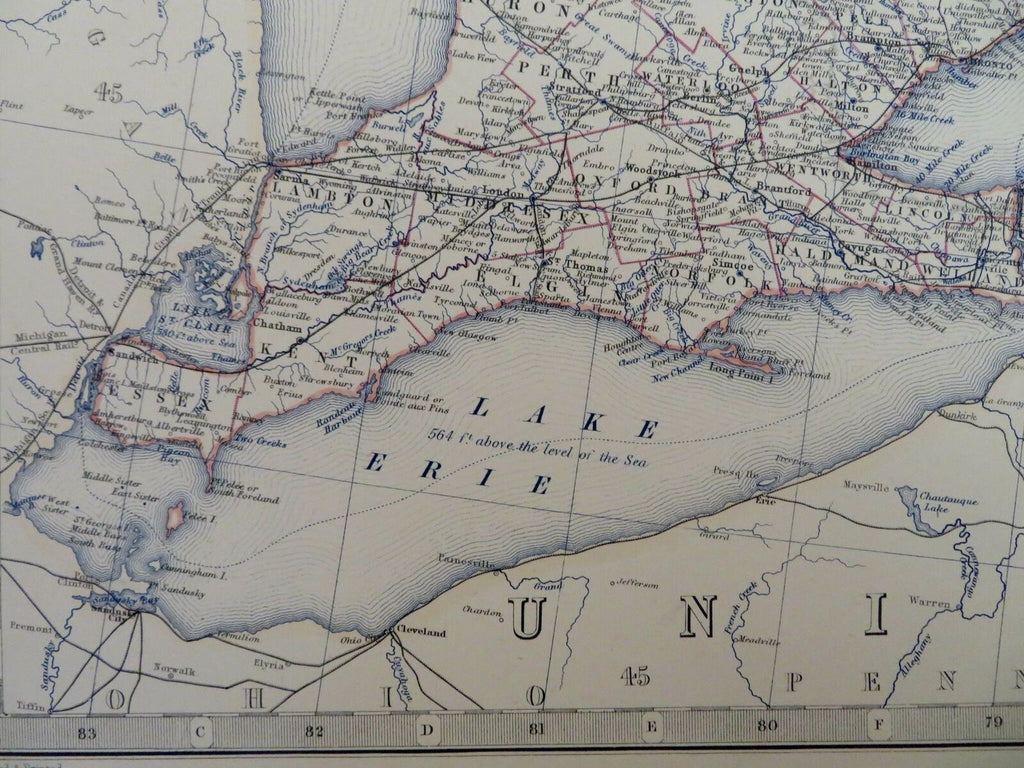 Ontario Three Rivers Quebec Toronto Niagara Falls 1865 Johnston large folio map