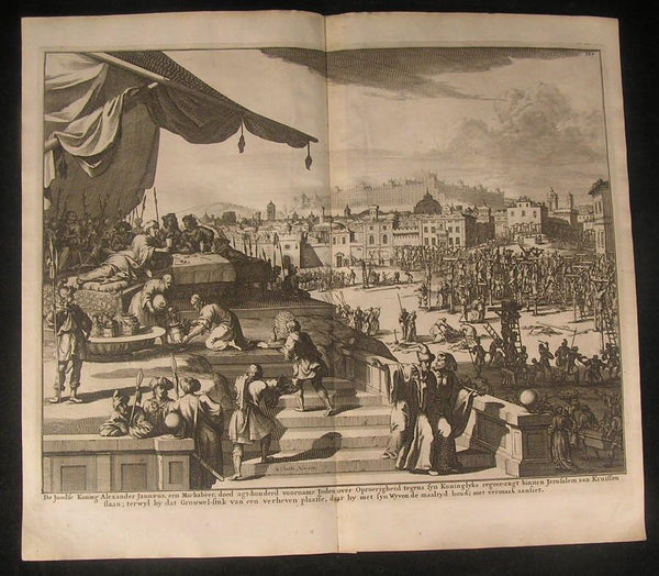 Emperor Orders Crucifixion Decadent Cruelty Torture 1700 antique engraved print