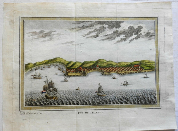 Cannanore India Harbor View Dutch Ships c. 1761 engraved prospect view