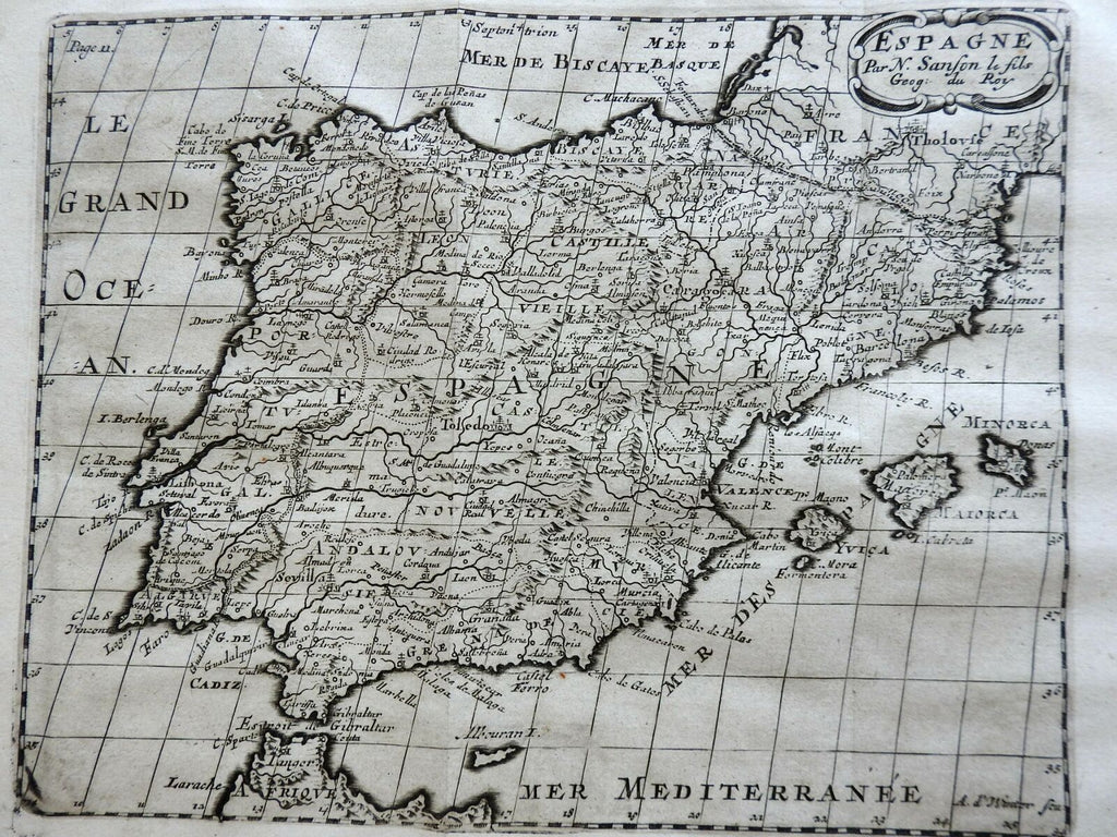 Spain & Portugal Galicia Catalonia Balearic Islands Andalusia 1715 Sanson map